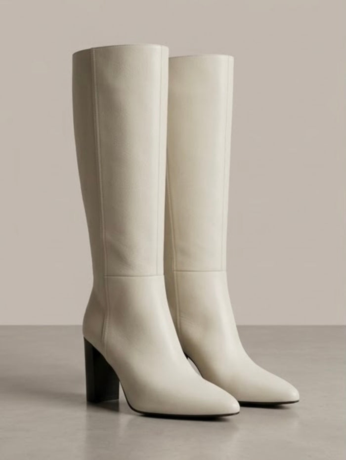 Boden Cream Knee-High Block Heel Boots