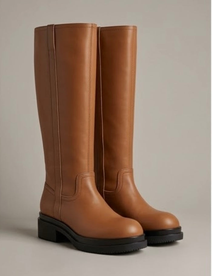 Boohoo Tan Chunky Sole Knee-High Boots