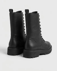 Primark Black Pebbled Lace-Up Chunky Mid-Calf Boots