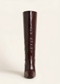 Primark Dark Brown Patent Square Toe Knee-High Stiletto Boots