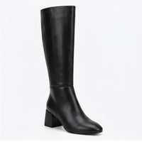 Boohoo Black Square Toe Block Heel Knee-High Boots