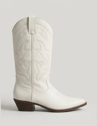 Stradivarius Off-White Embroidered Cowboy Boots