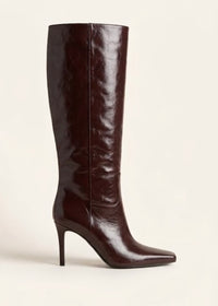 Primark Dark Brown Patent Square Toe Knee-High Stiletto Boots