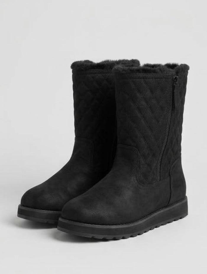 Skechers Black Quilted Fur-Lined Mid-Calf Boots