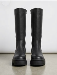 Boohoo Black Pebbled Knee-High Chunky Cleated Sole Boots