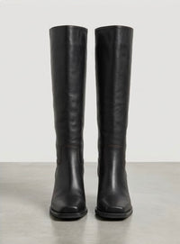 River Island Black Square Toe Knee-High Boots with Burgundy Stitching