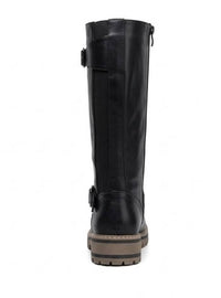 Lotus Black Mid-Calf Biker Boots with Buckles