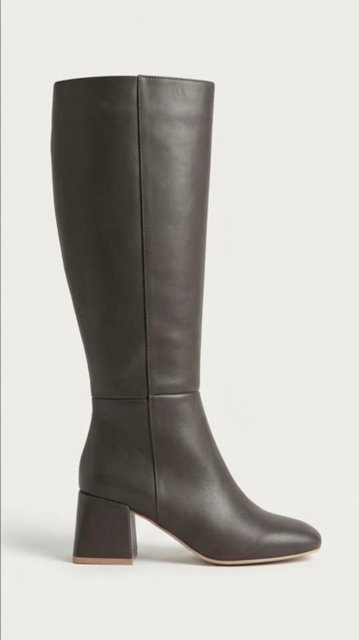 Boohoo Dark Grey Knee-High Block Heel Boots