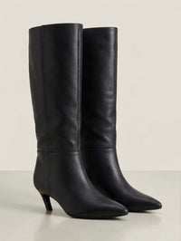 New Look Black Pointed Toe Knee-High Kitten Heel Boots