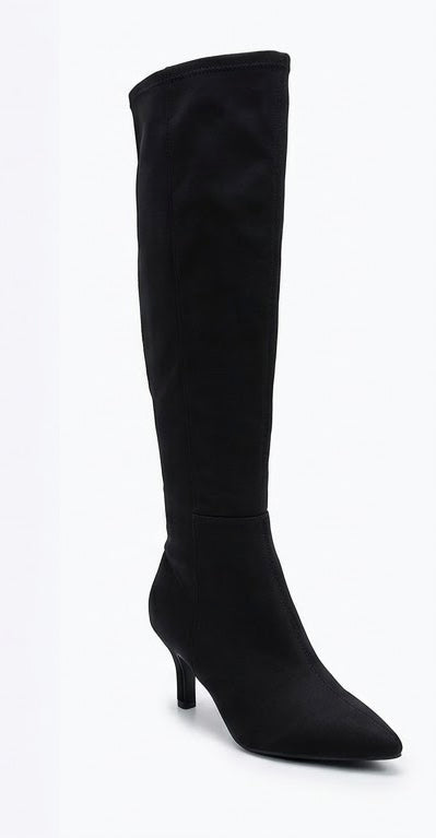 Peacocks Black Suede-Effect Over-the-Knee Heeled Boots