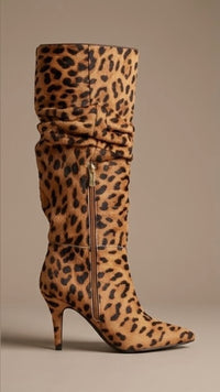 River Island Leopard Print Slouch Knee-High Stiletto Boots