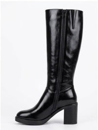 Boohoo Black High-Shine Block Heel Knee-High Boots