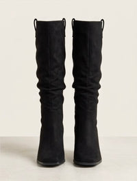 Miss KG Black Suede-Effect Slouch Knee-High Block Heel Boots