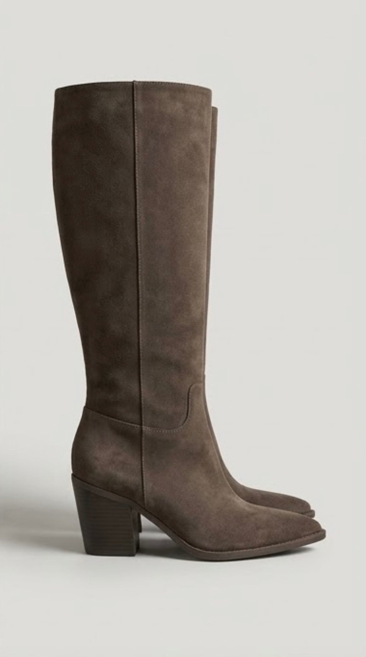 Boohoo Dark Taupe Suede-Effect Knee-High Block Heel Boots