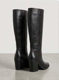 River Island Black Square Toe Knee-High Boots with Burgundy Stitching