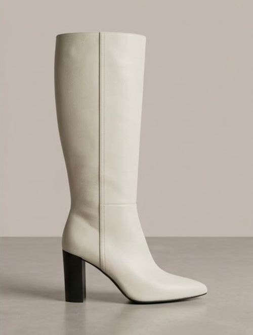 Boden Cream Knee-High Block Heel Boots