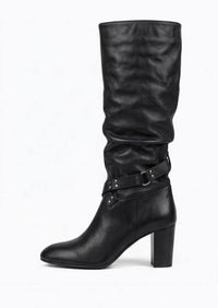 Monsoon Black Slouch Studded Strap Block Heel Boots