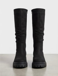 Boohoo Black Slouch Knee-High Chunky Sole Boots