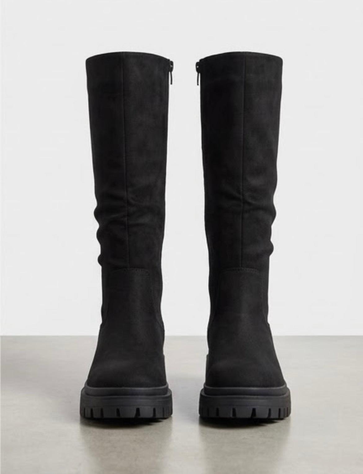 Boohoo Black Slouch Knee-High Chunky Sole Boots