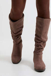 Brown Suede-Effect Slouch Flat Boots