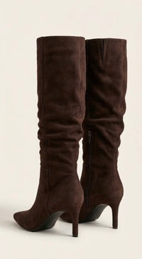 Boohoo Brown Suede-Effect Slouch Stiletto Boots