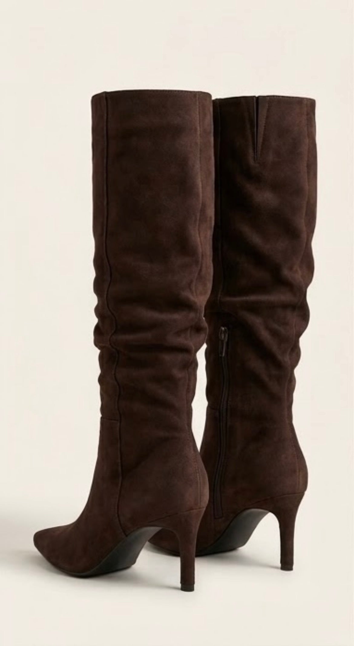 Boohoo Brown Suede-Effect Slouch Stiletto Boots