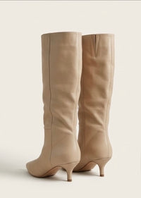 Phase Eight Beige Knee-High Kitten Heel Boots