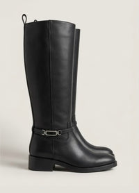 Primark Black Knee-High Riding Boots with Silver Link Strap