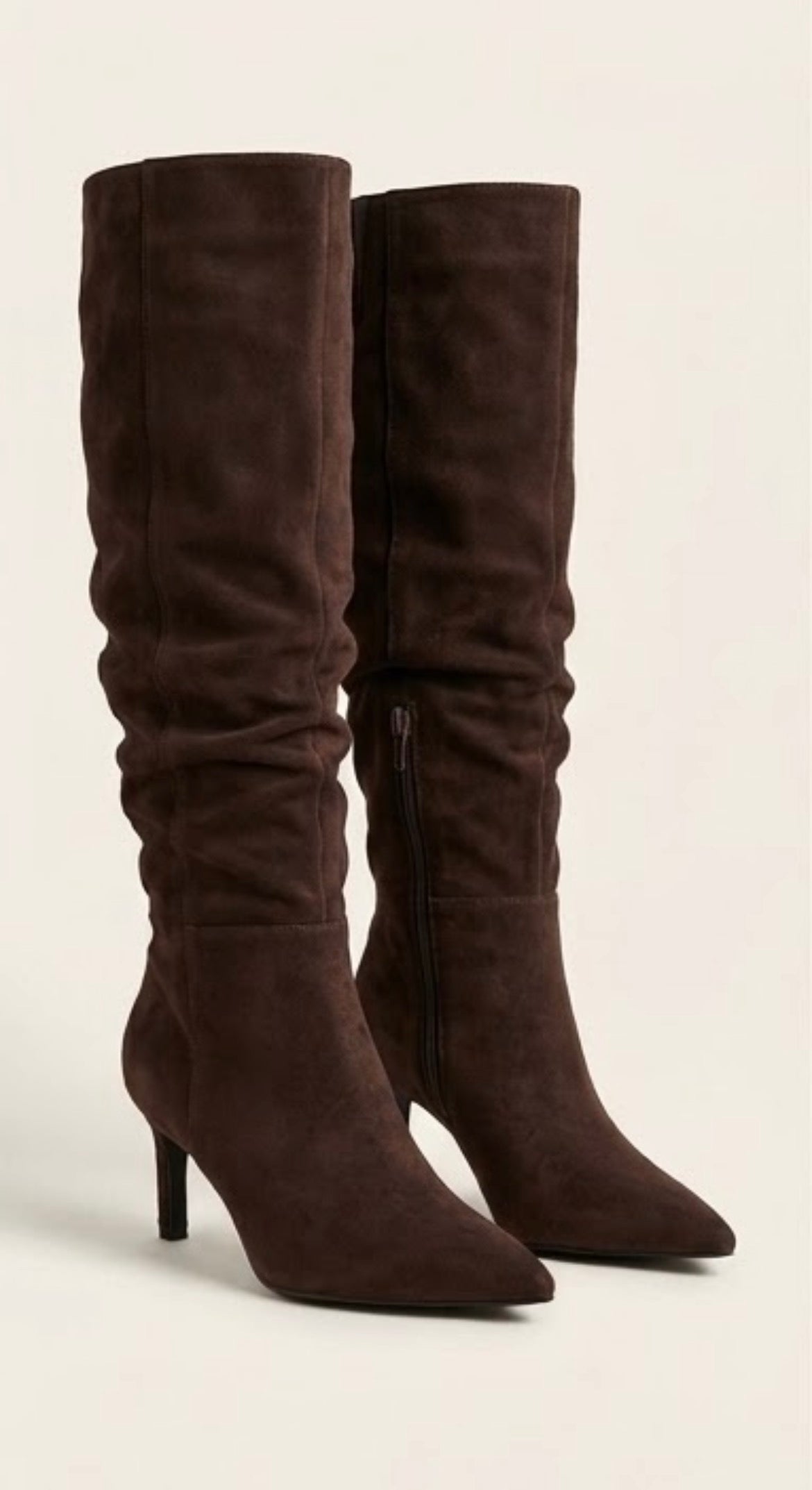 Boohoo Brown Suede-Effect Slouch Stiletto Boots