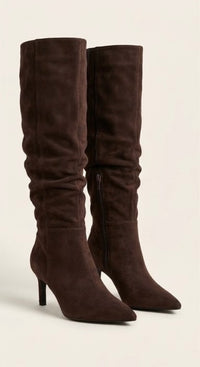 Boohoo Brown Suede-Effect Slouch Stiletto Boots