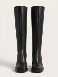 Boohoo Black Square Toe Platform Knee-High Boots