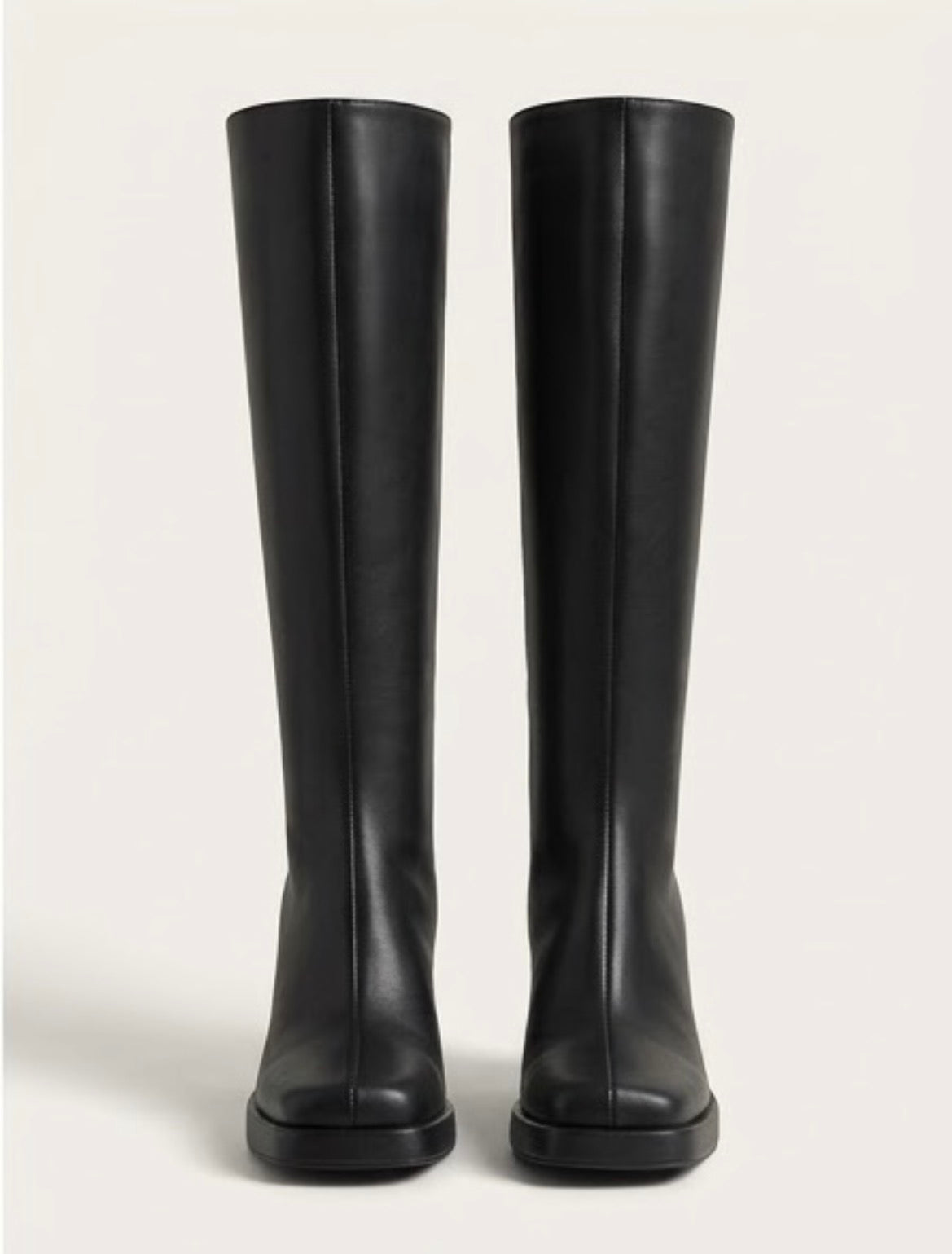 Boohoo Black Square Toe Platform Knee-High Boots, front view