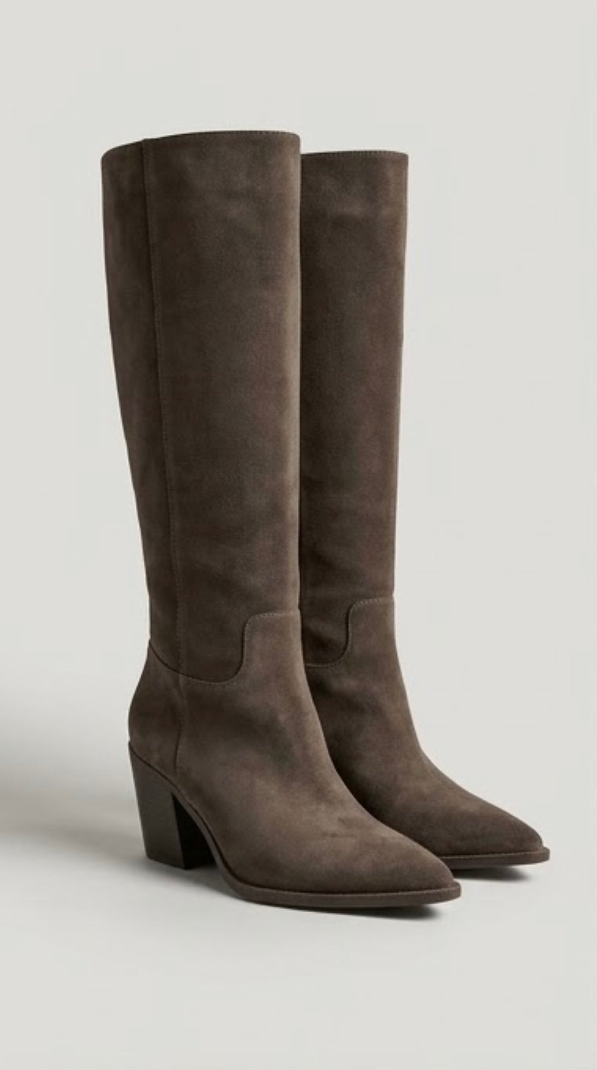 Boohoo Dark Taupe Suede-Effect Knee-High Block Heel Boots