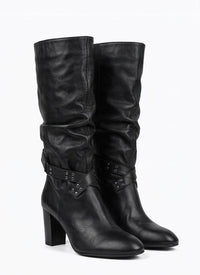Monsoon Black Slouch Studded Strap Block Heel Boots