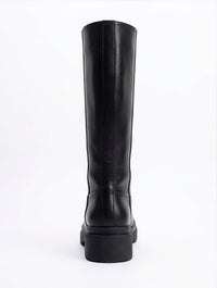 Boohoo Black Knee-High Chunky Sole Boots with Side Panel
