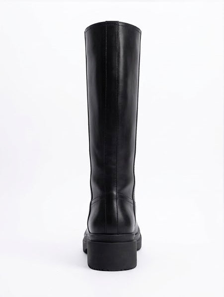 Boohoo Black Knee-High Chunky Sole Boots with Side Panel