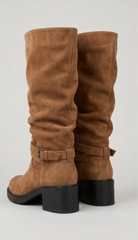 Pretty Little Thing Camel Suede-Effect Slouch Buckle Strap Boots