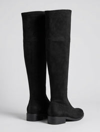Pretty Little Thing Black Suede-Effect Over-the-Knee Low Heel Boots