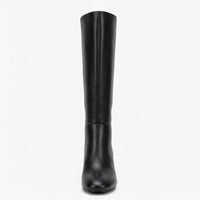 Boohoo Black Square Toe Block Heel Knee-High Boots