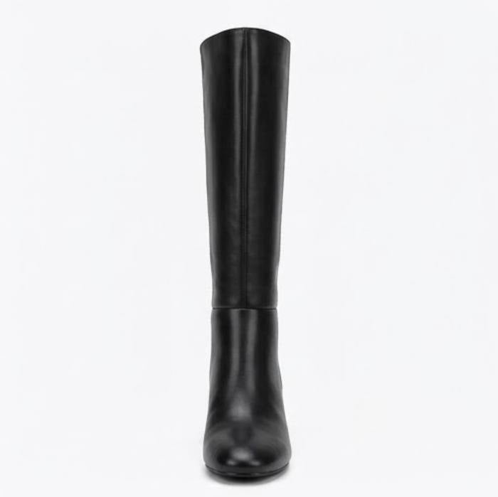 Boohoo Black Square Toe Block Heel Knee-High Boots