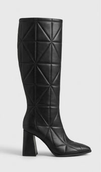 River Island Black Quilted Knee-High Block Heel Boots