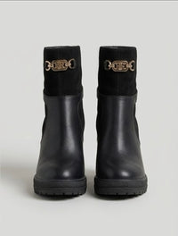 River Island Black Gold Chain Platform Block Heel Ankle Boots