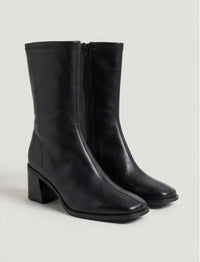Papaya Black Square Toe Block Heel Ankle Boots