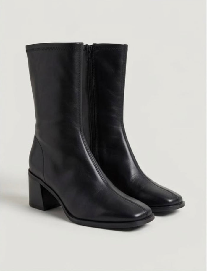 Papaya Black Square Toe Block Heel Ankle Boots