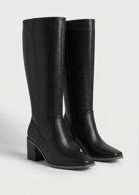 Boohoo Black Knee-High Stacked Block Heel Boots