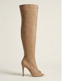 Truffle Collection Taupe Lace-Up Over-the-Knee Stiletto Boots