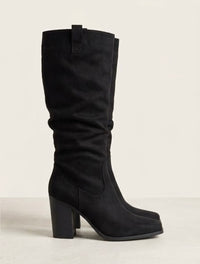 Miss KG Black Suede-Effect Slouch Knee-High Block Heel Boots