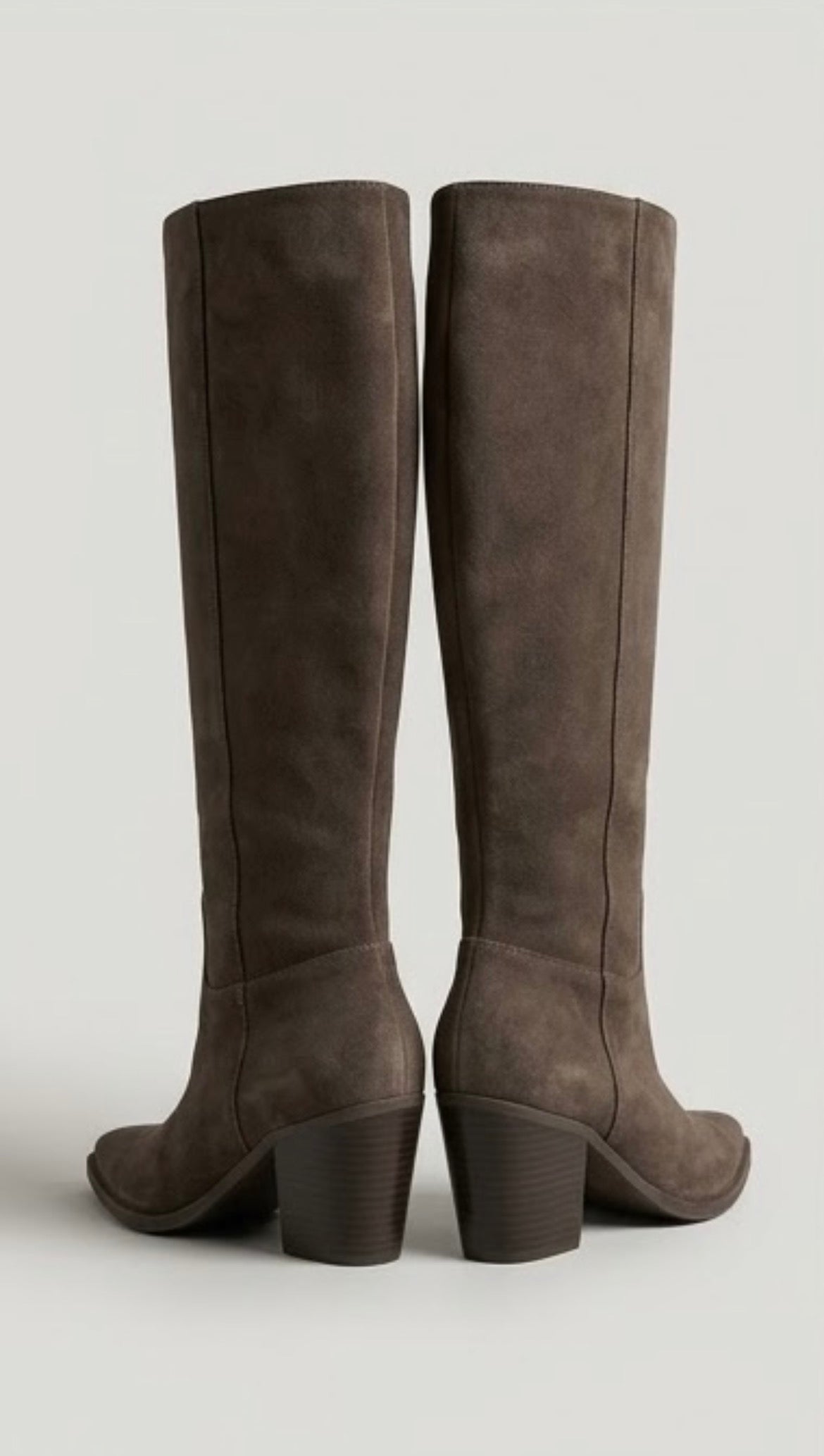 Boohoo Dark Taupe Suede-Effect Knee-High Block Heel Boots