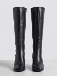 Pretty Little Thing Black Square Toe Knee-High Flared Heel Boots