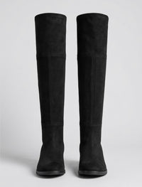 Pretty Little Thing Black Suede-Effect Over-the-Knee Low Heel Boots
